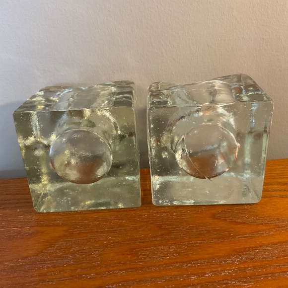 Vintage Clear Glass Square Ice Cube Candle Holders - Set of Two - Picture 10 of 16